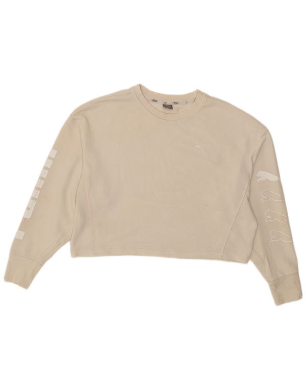 Pulover de hanorac oversized Crop Graphic pentru damă Puma UK 16 Large Bej