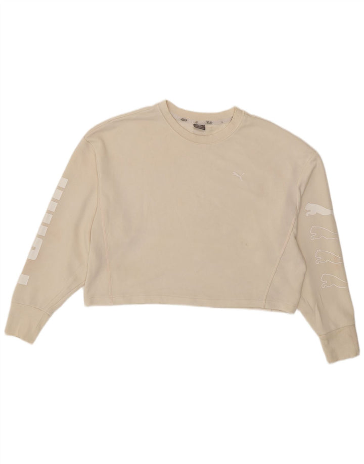 Pulover de hanorac oversized Crop Graphic pentru damă Puma UK 16 Large Bej