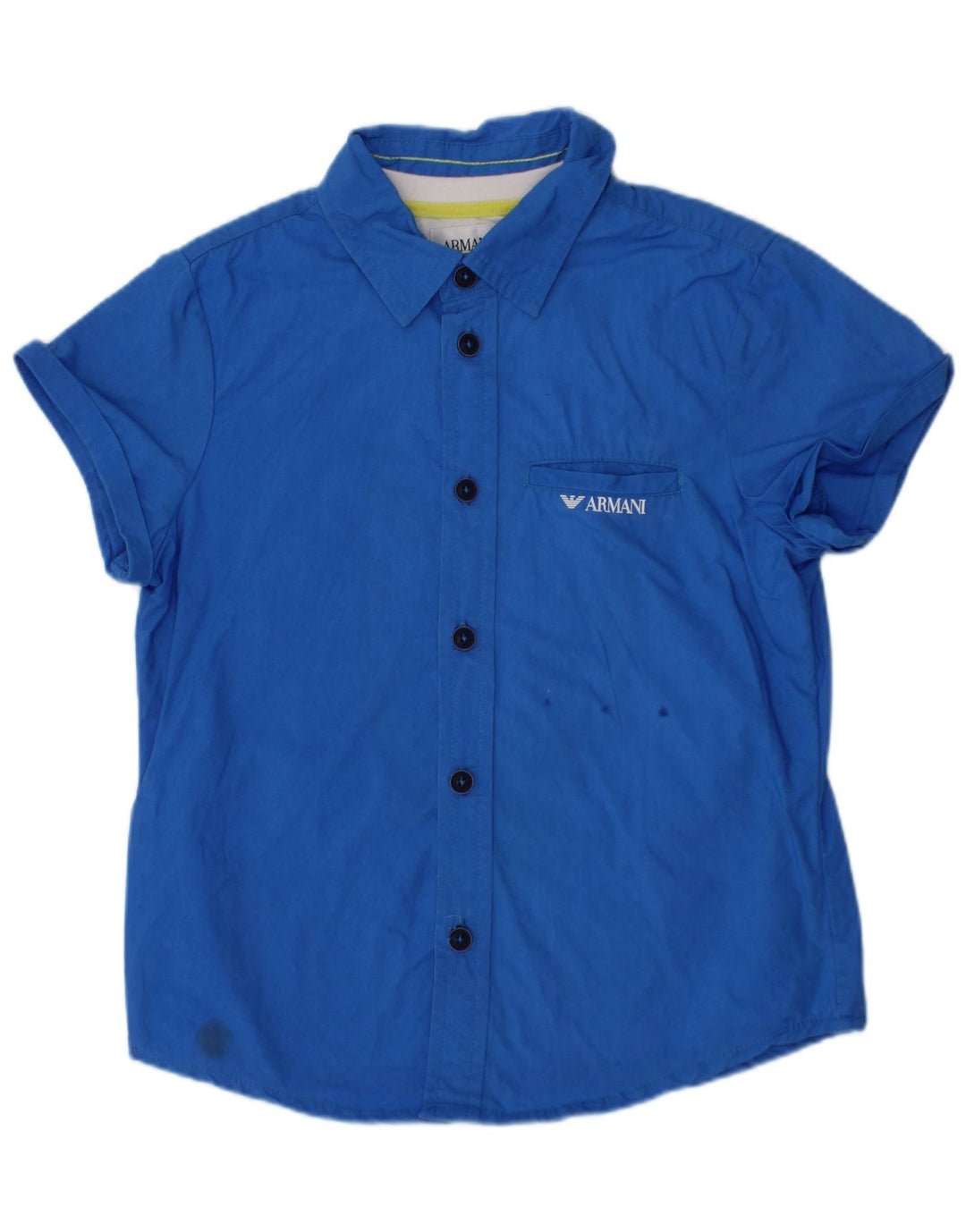 ARMANI Boys Slim Short Sleeve Shirt 3-4 Years Blue Cotton