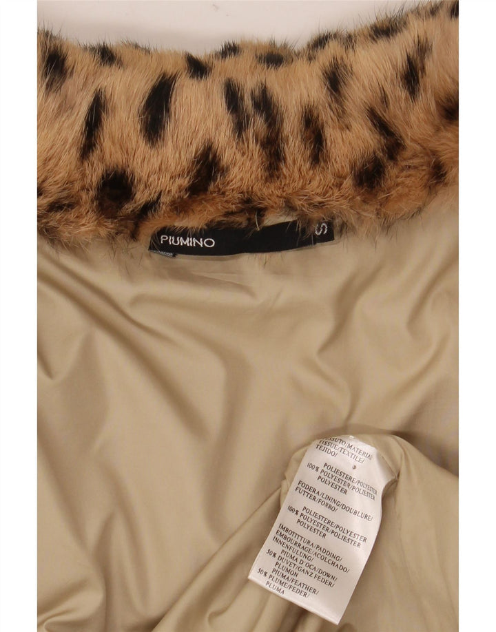 Jachetă căptușită supradimensionată pentru femei vintage UK 10 mic bej cu imprimeu animal