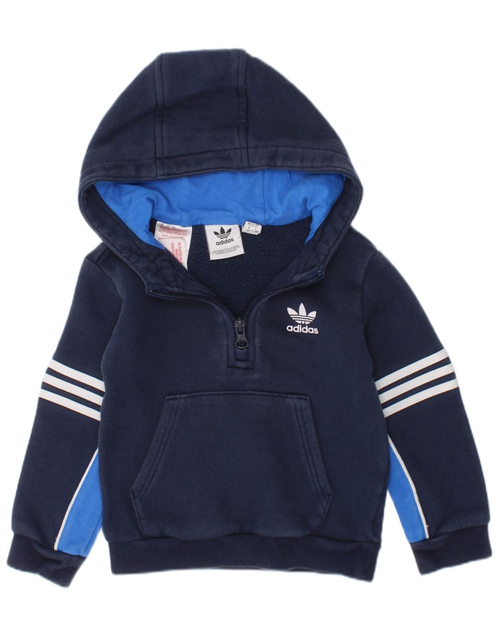 Pulover ADIDAS pentru copii, cu fermoar, cu glugă, 12-18 luni, albastru bleumarin, bloc de culoare