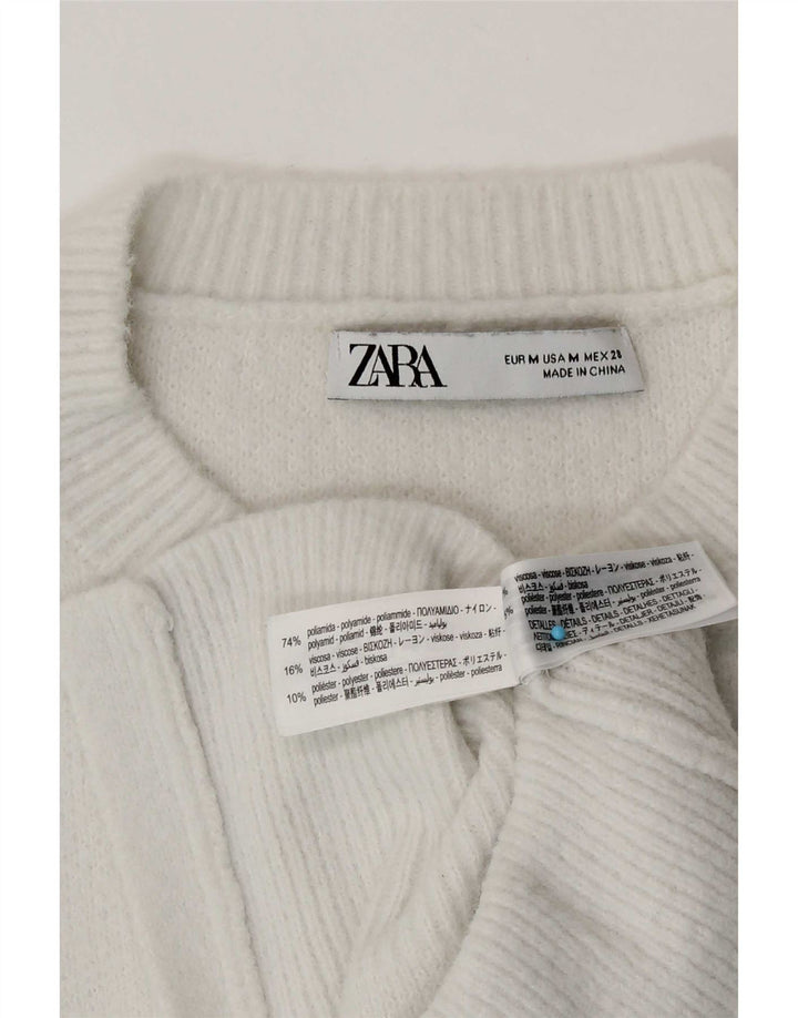 Pulover cardigan pentru femei Zara UK 12 Poliamidă albă medie