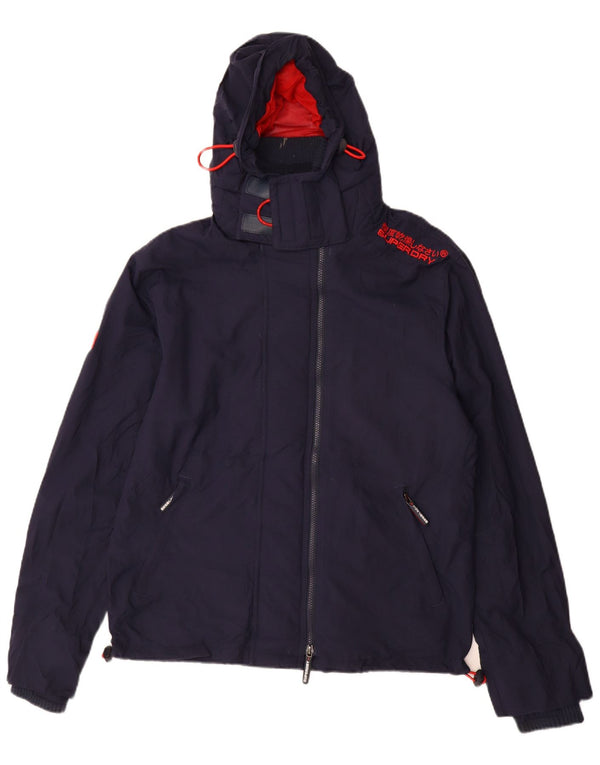 SUPERDRY Mens Windcheater Hooded Windbreaker Jacket UK 40 Large Navy Blue