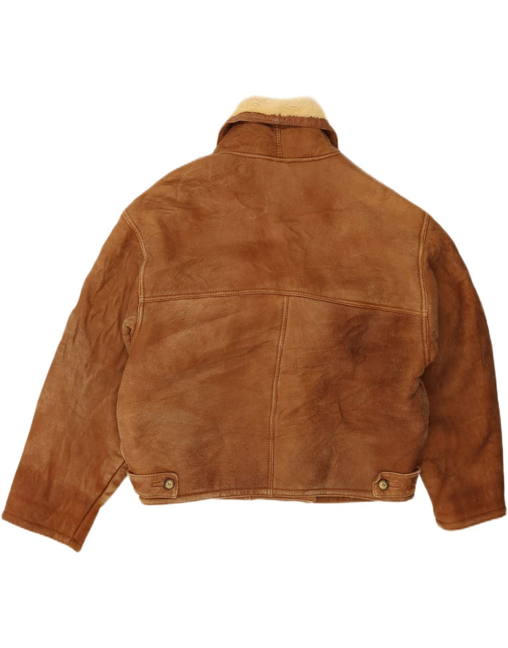 Jachetă din shearling dublu pentru bărbați vintage UK 20 2XL maro din shearling