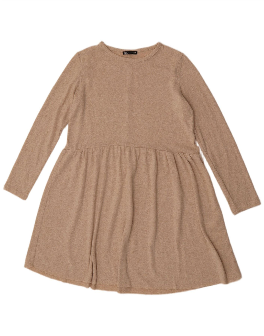 Rochie în formă de A cu mânecă lungă pentru femei Zara UK 12 Medium Bej Poliester cu pături