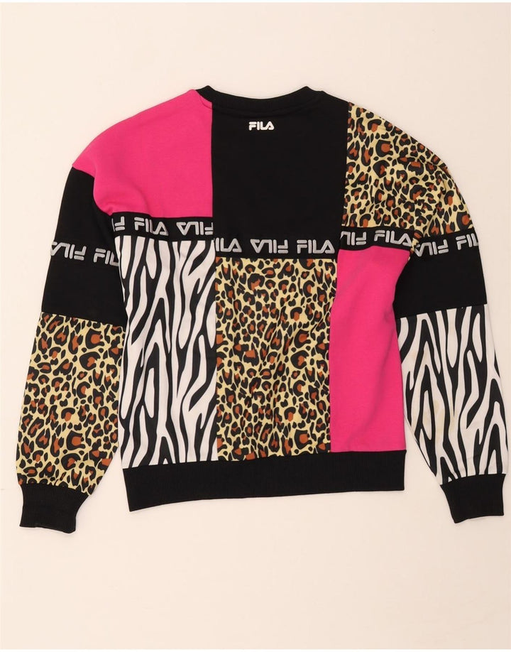 FILA Womens Graphic Sweatshirt Jumper UK 6 XS Multicoloured Patchwork Vintage Fila and Second-Hand Fila from Messina Hembry 