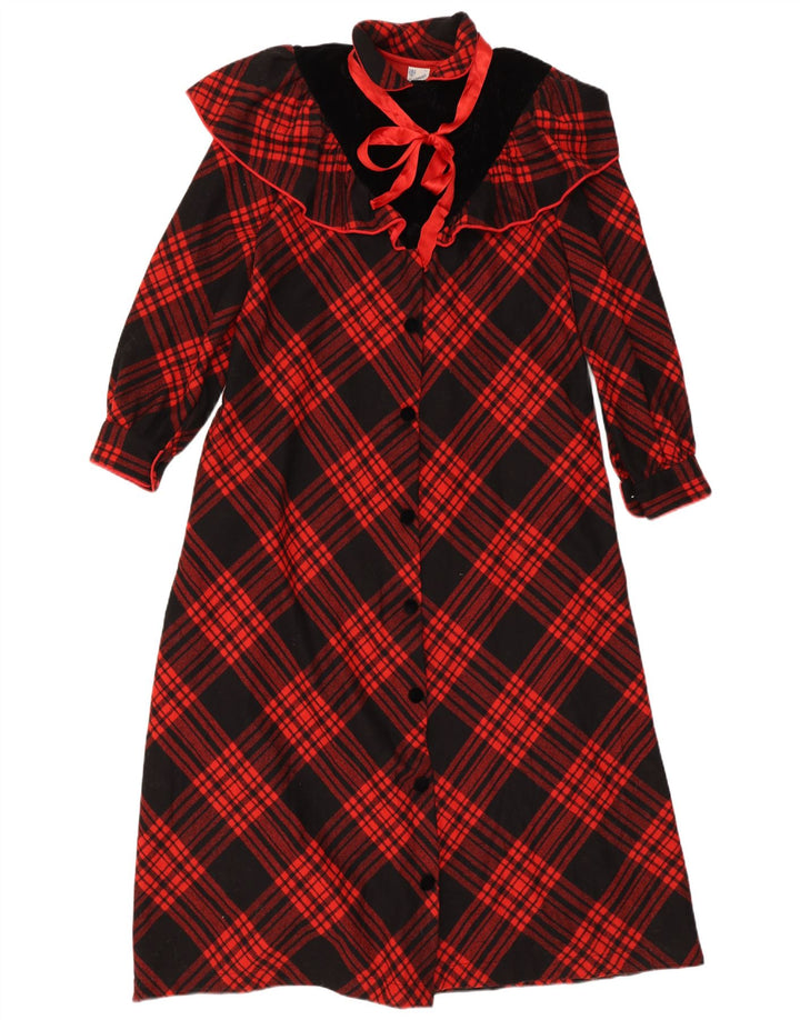 Rochie cămașă maxi vintage pentru femei UK 14 Lână mare cu carouri roșii