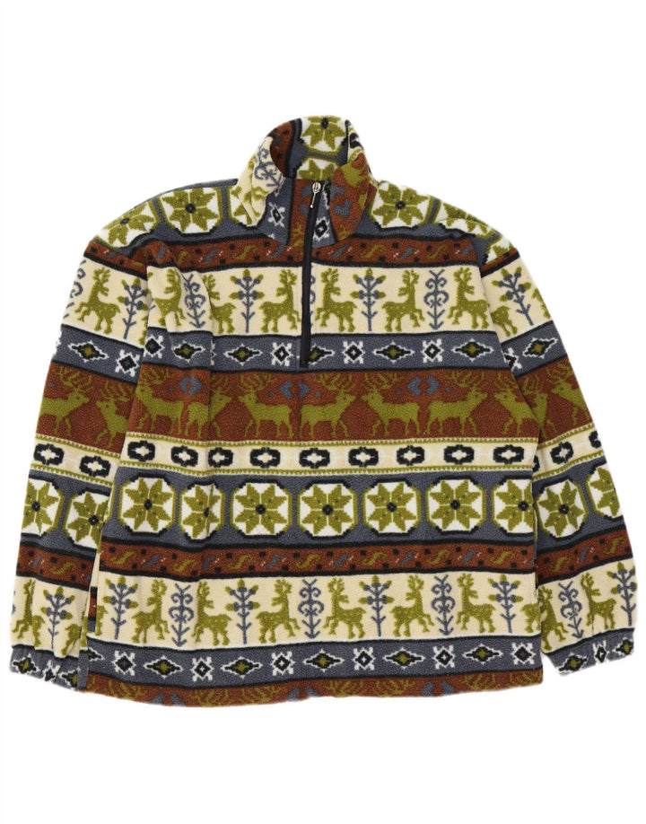 Pulover din lână vintage pentru bărbați, cu fermoar și gât, mijlociu, multicolor, Fair Isle