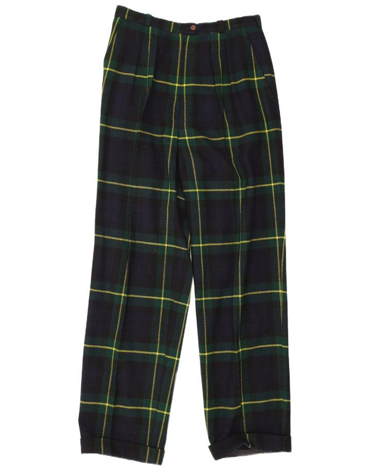 Pantaloni de costum vintage pentru femei L28 L29 Lână cu carouri bleumarin