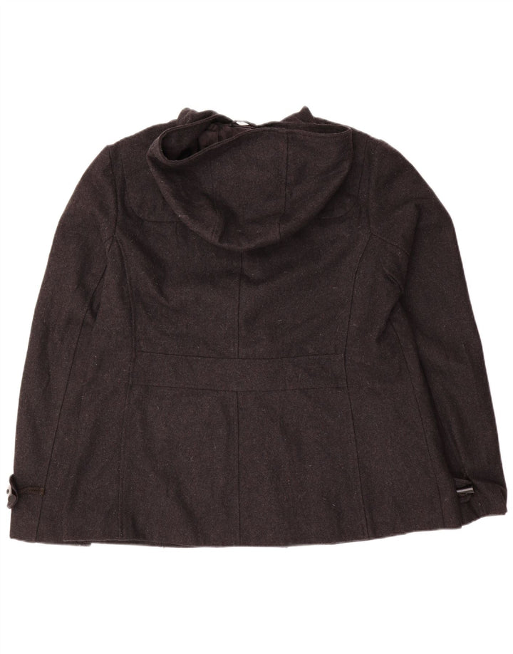 VINTAGE Jachetă duffle cu glugă pentru femei UK 16 mare, lână gri