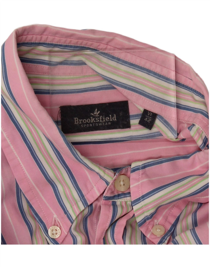 BROOKSFIELD Mens Short Sleeve Shirt Size 42 Large Pink Striped