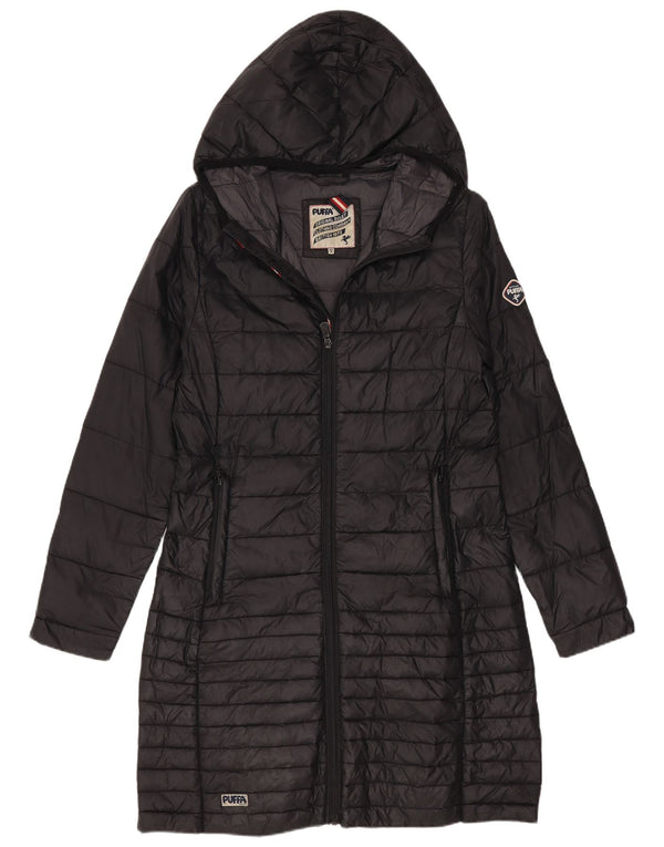 Palton căptușit cu glugă Puffa pentru femei UK 8, mic, negru, nailon