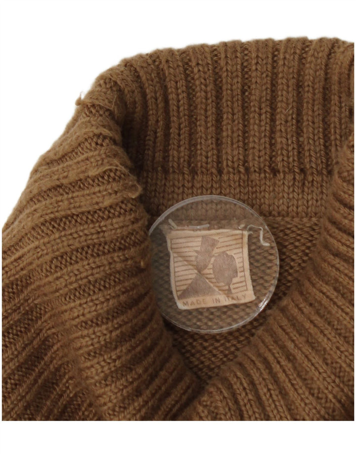 Pulover vintage pentru bărbați cu gât rulat, lână Fair Isle, maro mediu