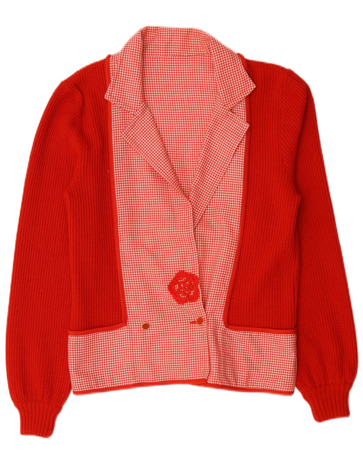 Jachetă vintage pentru femei la dublu piept UK 14 Medium Red Houndstooth