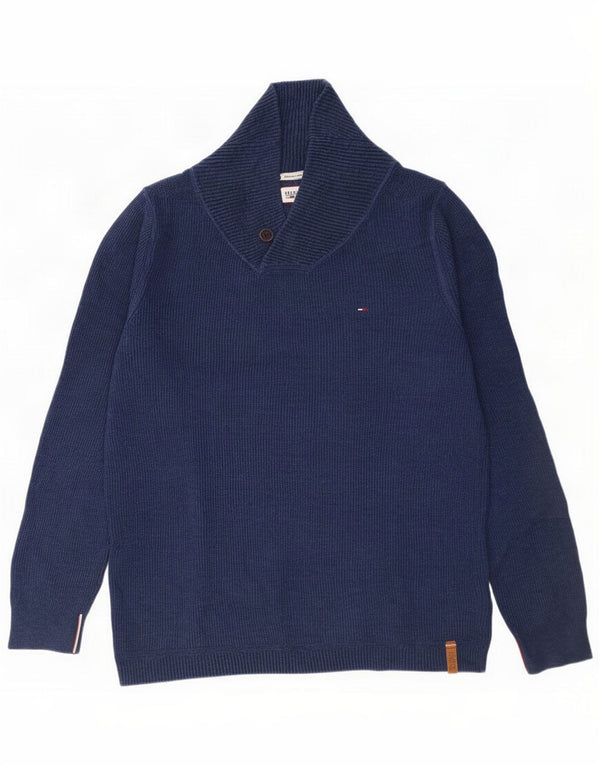 pulover pentru bărbați Tommy Hilfiger cu gât șal XL Bumbac bleumarin