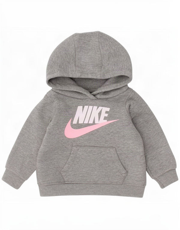 Pulover Nike pentru bebeluși cu glugă grafic pentru fete, 3-6 luni, bumbac cu pete gri
