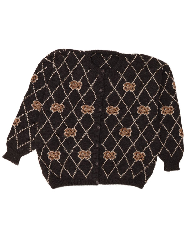 Vintage Womens Oversized Cardigan Pulover UK 16 Large Gri Argyle/Diamond