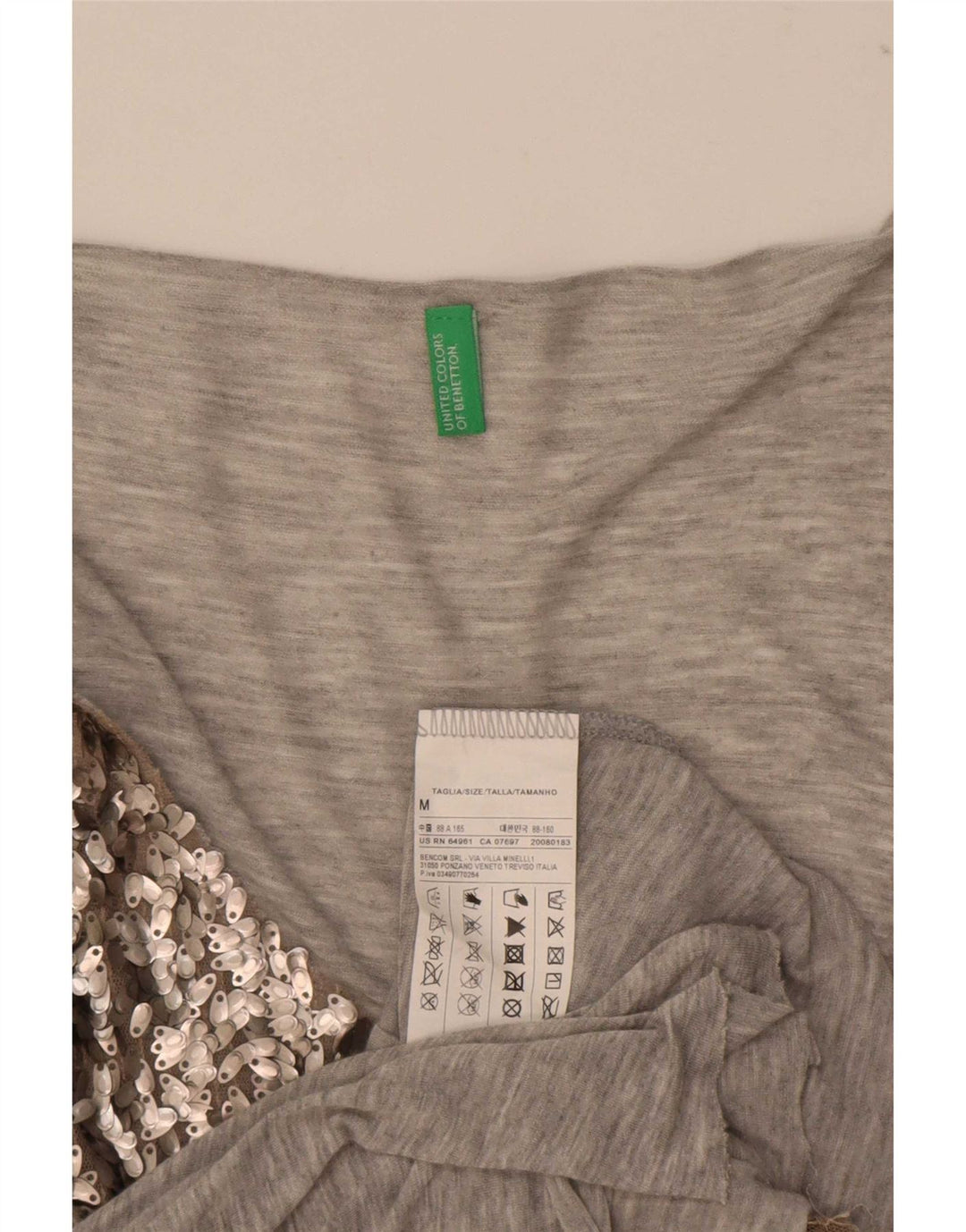 Benetton Femei Paiete Vest Vest Top UK 14 Medium Gri Viscoza
