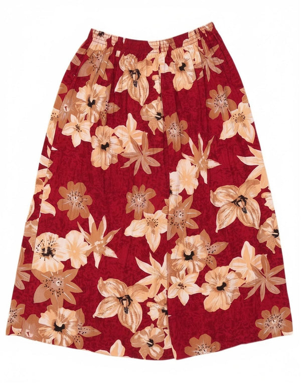 Fusta Maxi evazată Vintage pentru femei UK 16 Large W36 Red Floral Viscose