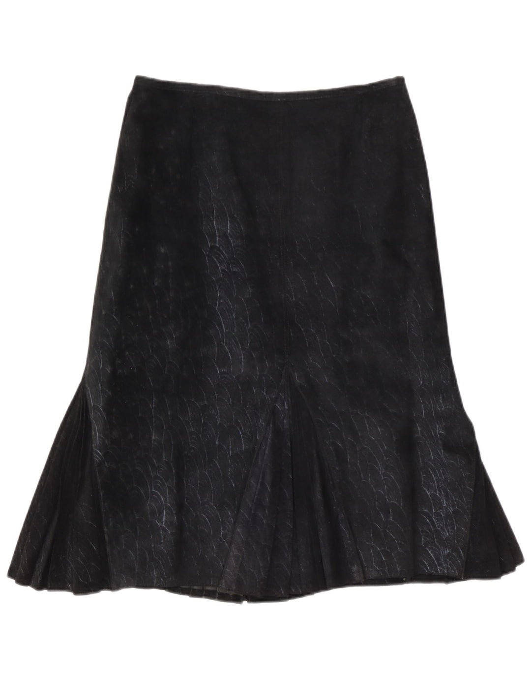 Fusta sirena din piele intoarsa cu model abstract pentru femei vintage W30 bleumarin mediu