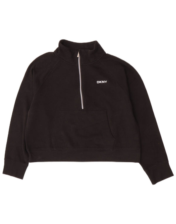 Pulover pentru femei Dkny, cu fermoar, cu gât, mare, negru, bumbac