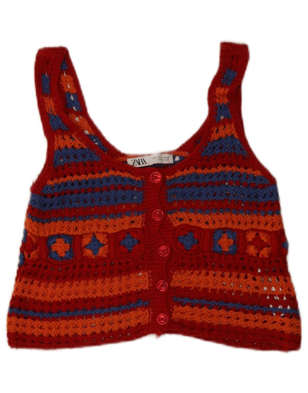 Top Crochet fără mâneci pentru femei Zara UK 8 Bumbac geometric geometric roșu mic