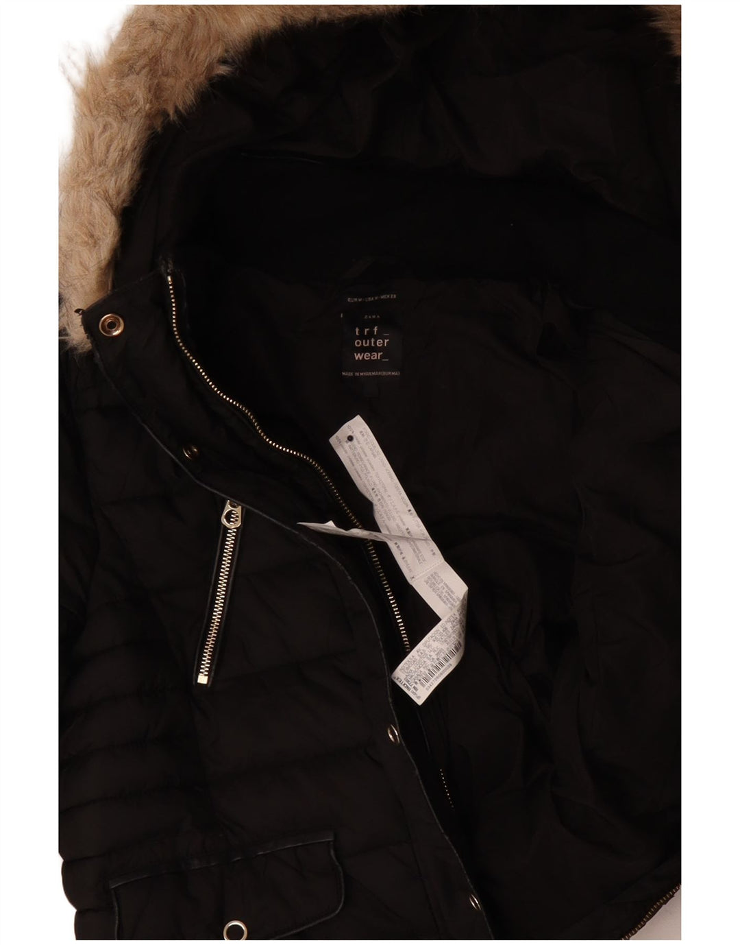 Jachetă căptușită cu glugă pentru femei Zara UK 14 Poliester mediu negru