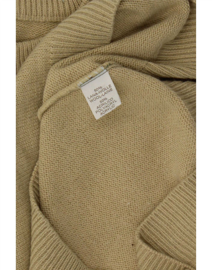 Pulover vintage pentru bărbați cu gât roșu IT 52 lână mare bej