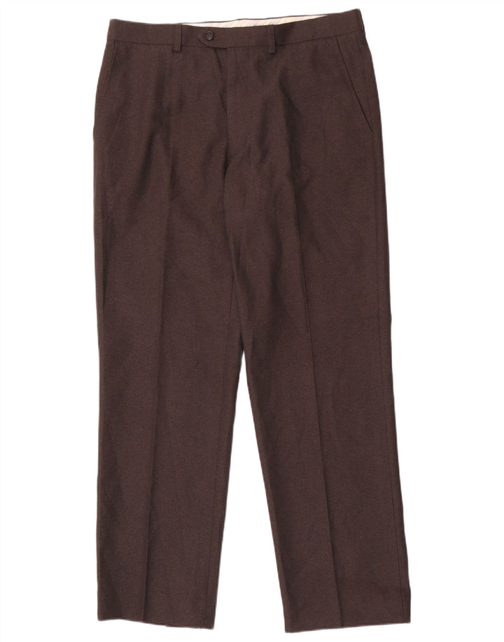 Pantaloni de costum drept bărbați Marks & Spencer W34 L31 Brown Herringbone