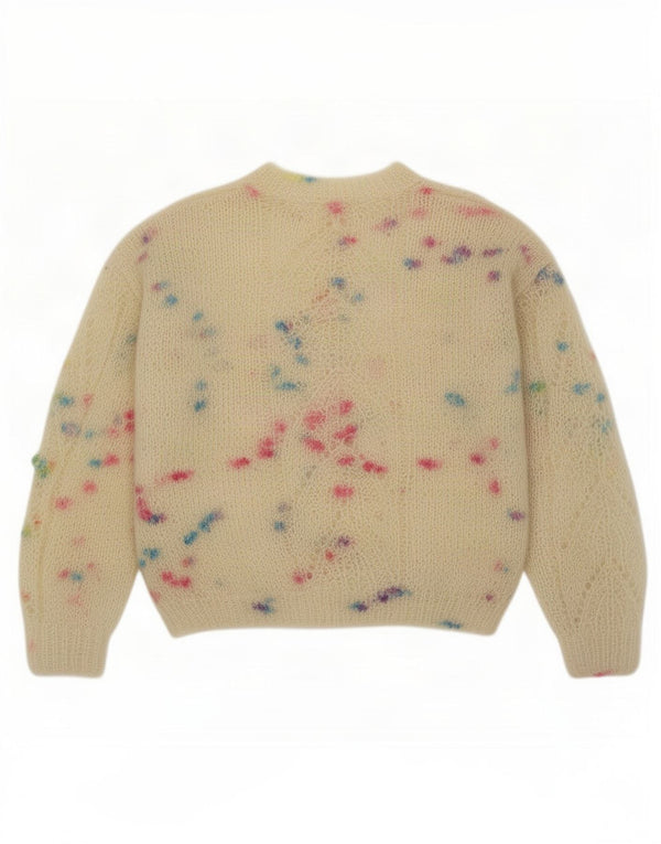 Pulover vintage pentru femei cu gât roșu și pulover UK 14 Medium Bej cu pete