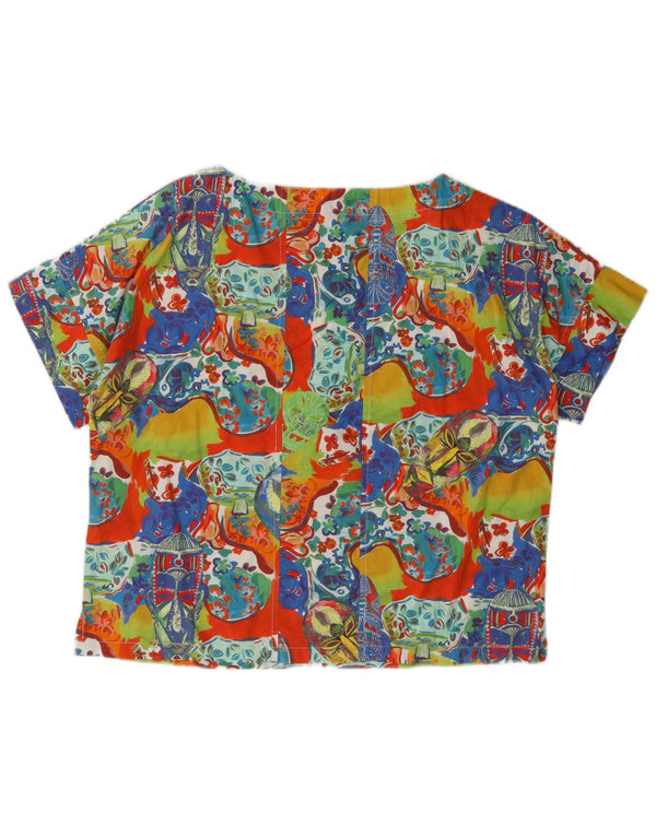 Bluză cu grafică vintage pentru femei UK 14 Bumbac Floral Multicolor Mediu