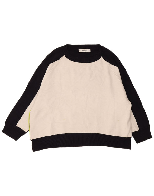 Pulover pentru femei Zara, cu gât de barcă, UK 10 Mic, bleumarin, color block