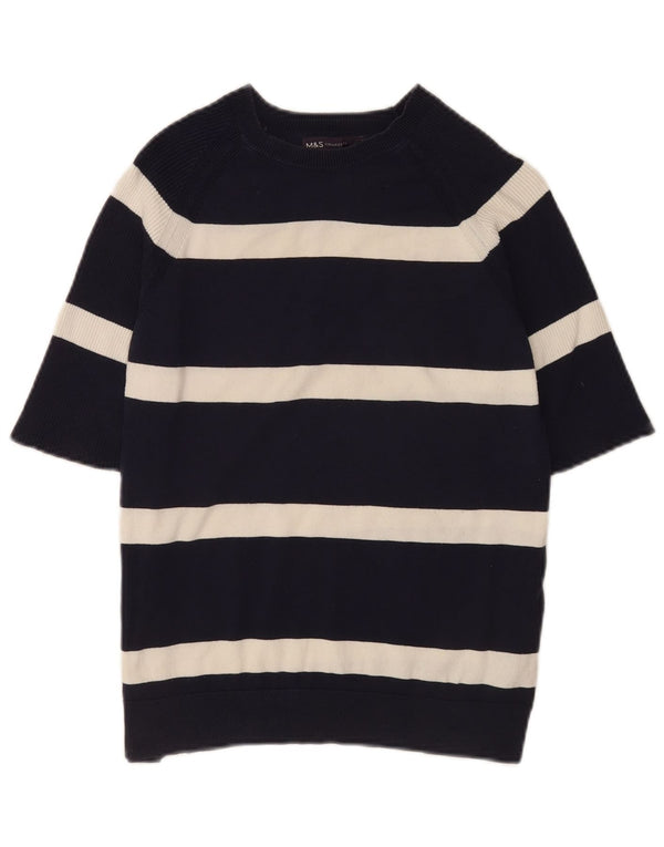 Marks & Spencer Womens Boat Neck Jumper Sweater UK 12 Medium Black Striped