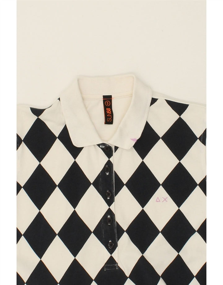 SUN68 Womens Polo Shirt Small White Argyle/Diamond Cotton Vintage Sun68 and Second-Hand Sun68 from Messina Hembry 