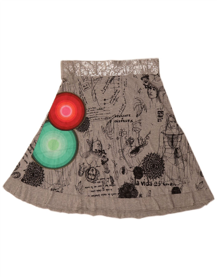 Fusta A-Line Desigual pentru femei L30 mediu, gri, bumbac geometric