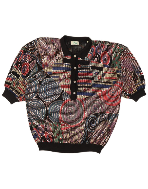 Pulover vintage cu gât polo pentru femei UK 16, mare, multicolor, acetat