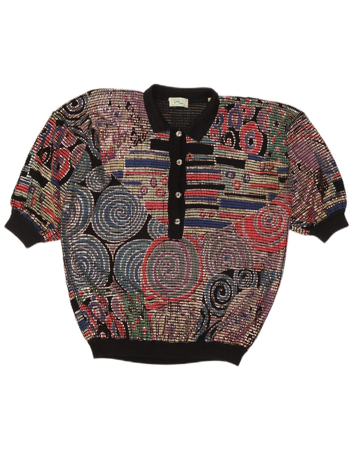 Pulover vintage cu gât polo pentru femei UK 16, mare, multicolor, acetat