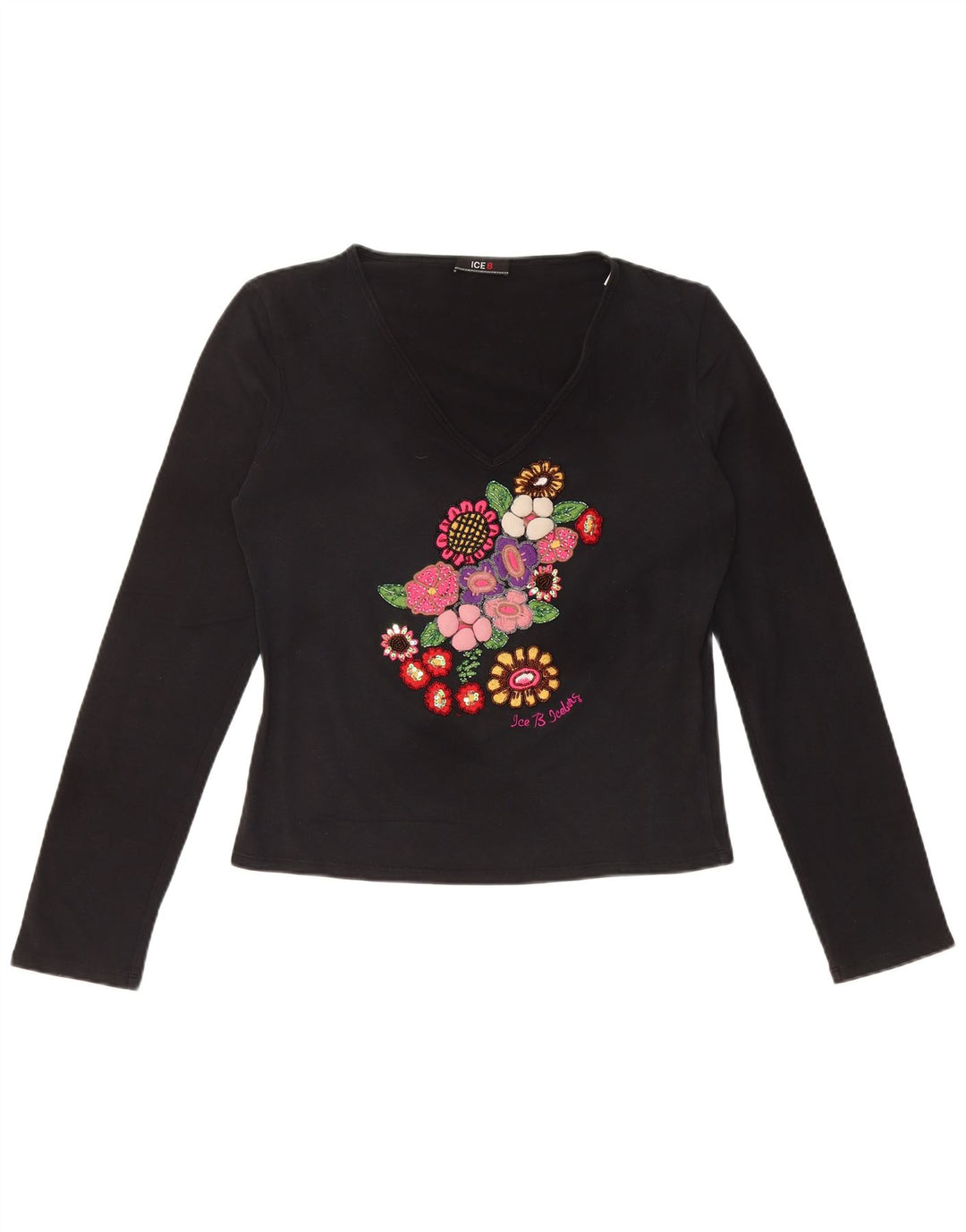 ICEBERG Crop Graphic Top cu mânecă lungă pentru femei IT 46 Large Black Floral