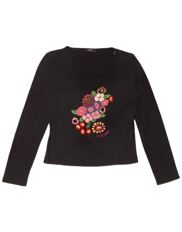 ICEBERG Crop Graphic Top cu mânecă lungă pentru femei IT 46 Large Black Floral