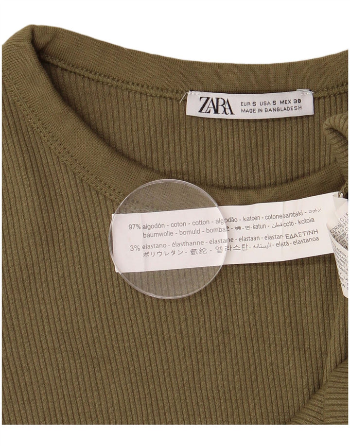 ZARA Bărbați Tricou Top Mic Kaki Bumbac