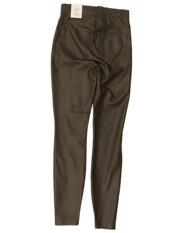 Pantaloni skinny din piele artificială pentru femei cu talie înaltă Zara XS L24 L28 kaki