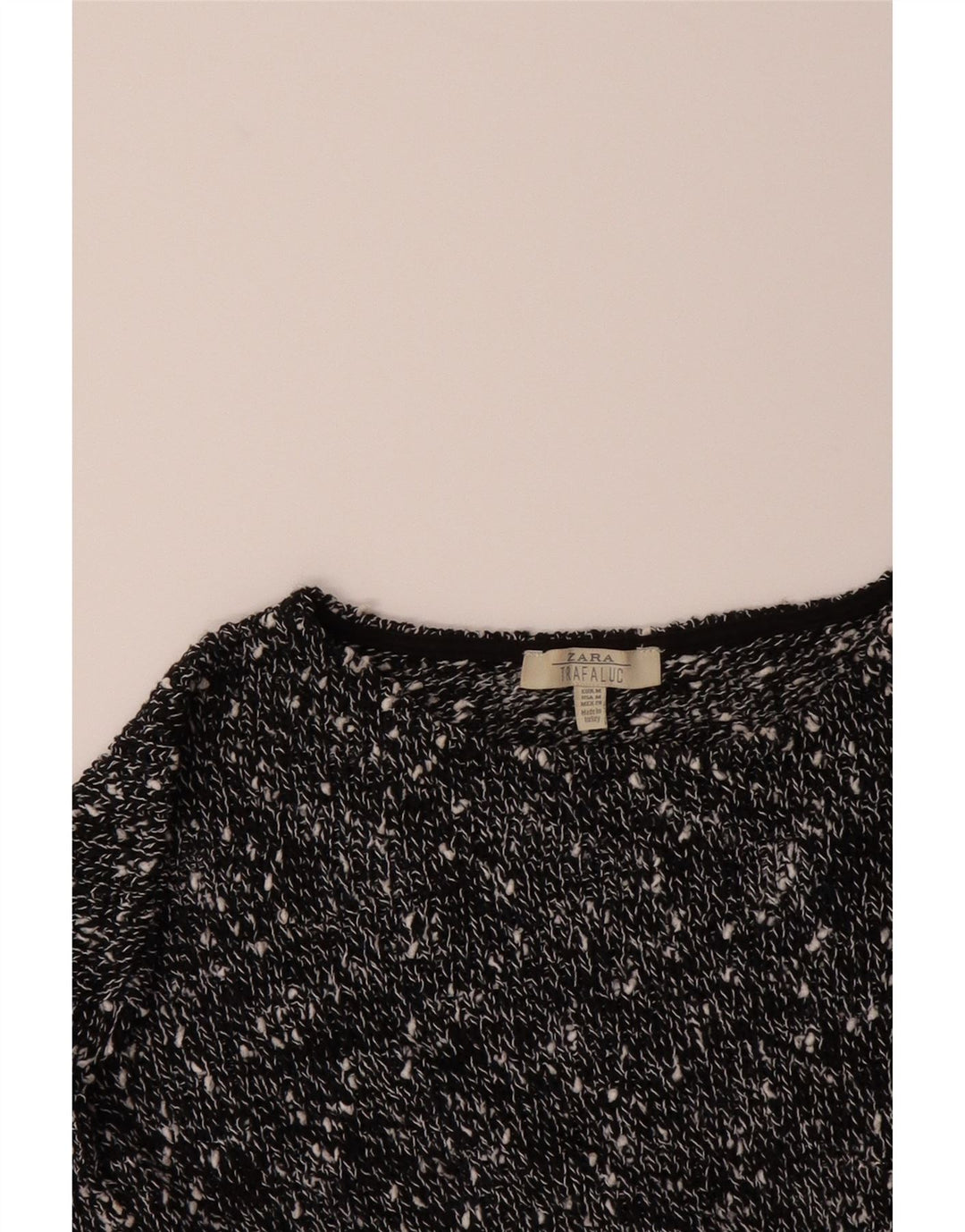 ZARA Womens Oversized Boat Neck Jumper Sweater UK 14 Medium Black Flecked