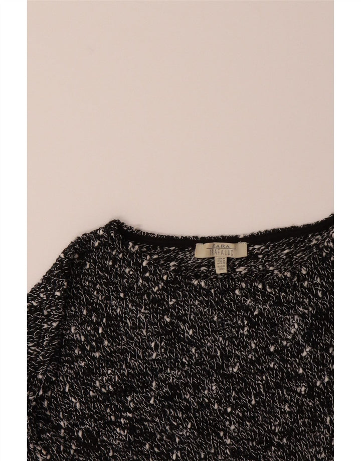 ZARA Womens Oversized Boat Neck Jumper Sweater UK 14 Medium Black Flecked