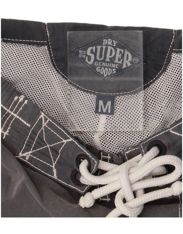Pantaloni scurți de înot grafic Superdry pentru bărbați, bumbac color bloc, gri mediu