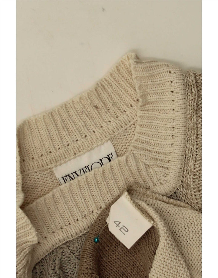 Pulover vintage pentru femei cu decolteu rotund EU 42 mare bej mozaic