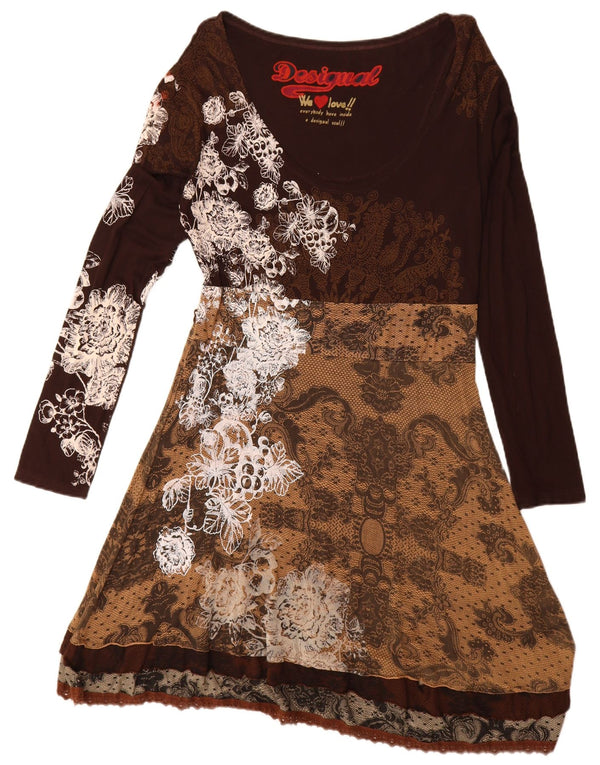 Rochie A-Line cu mânecă lungă Desigual pentru femei UK 20 2XL Maro Paisley