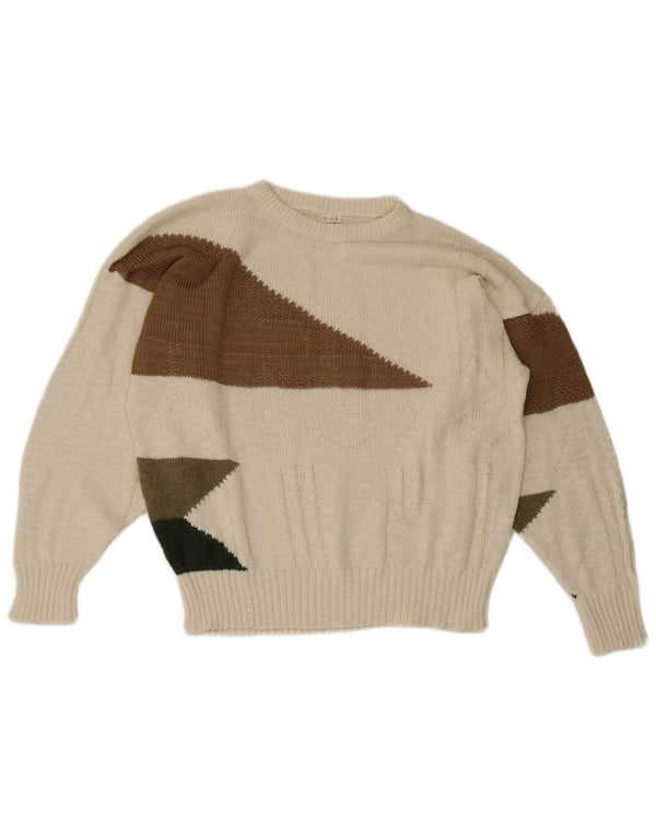 Pulover Vintage Fete Gât Crew Pulover 13-14 Ani Bumbac Geometric Alb