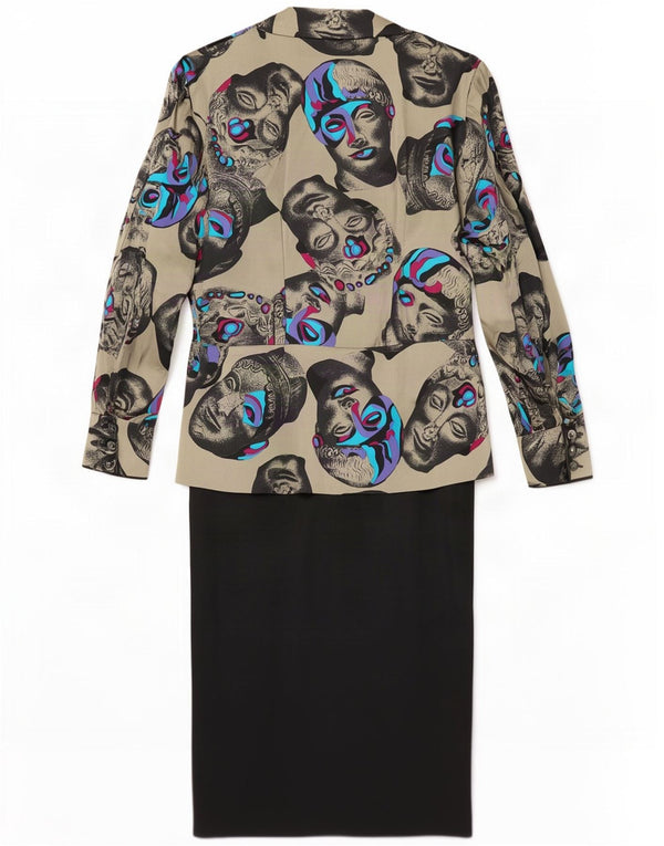 Rochie maxi tip creion vintage pentru femei cu model abstract IT 46 mare, bej, mătase