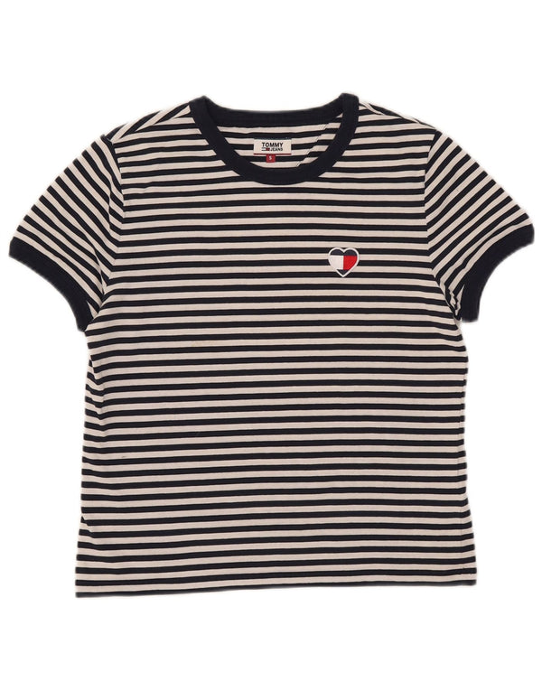 Tricou Crop pentru femei Tommy Hilfiger Top UK 10 mic din bumbac cu dungi bleumarin