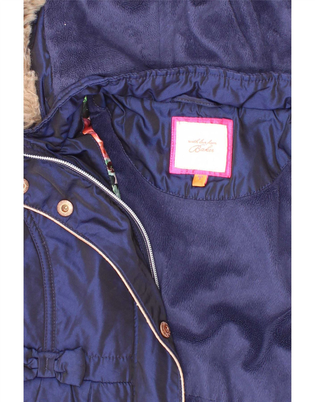 Jachetă parka cu glugă pentru fete Ted Baker, 5-6 ani, nailon bleumarin